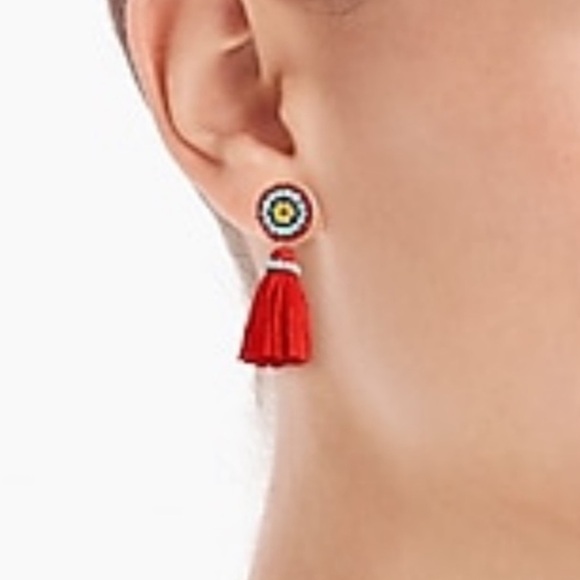 J. Crew Red Beaded Tassel Stud Earrings and Dust Bag. - Picture 8 of 9
